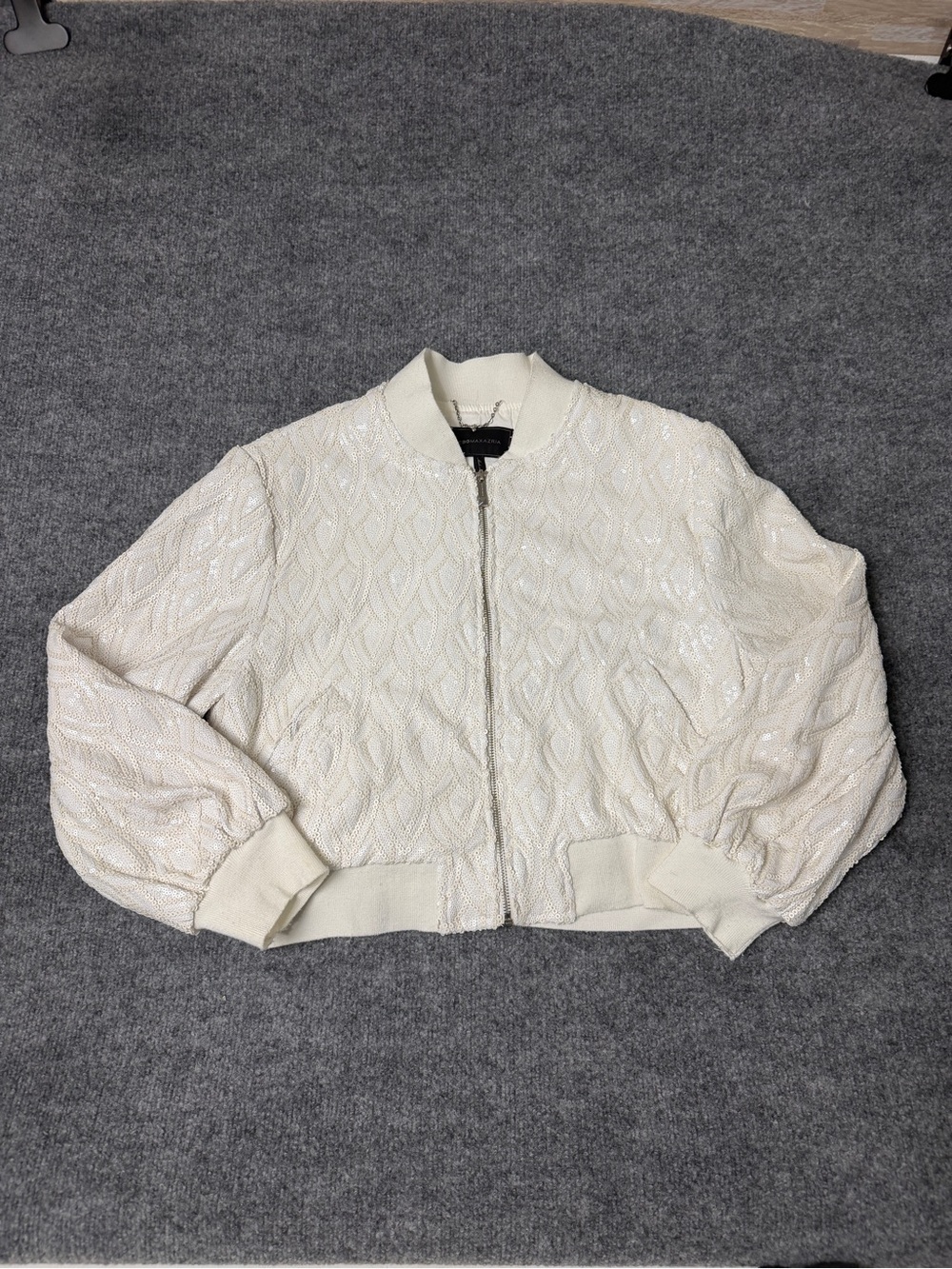 BCBG Women's Vintage Ivory Sequin Bomber Jacket Y2K Sz Medium